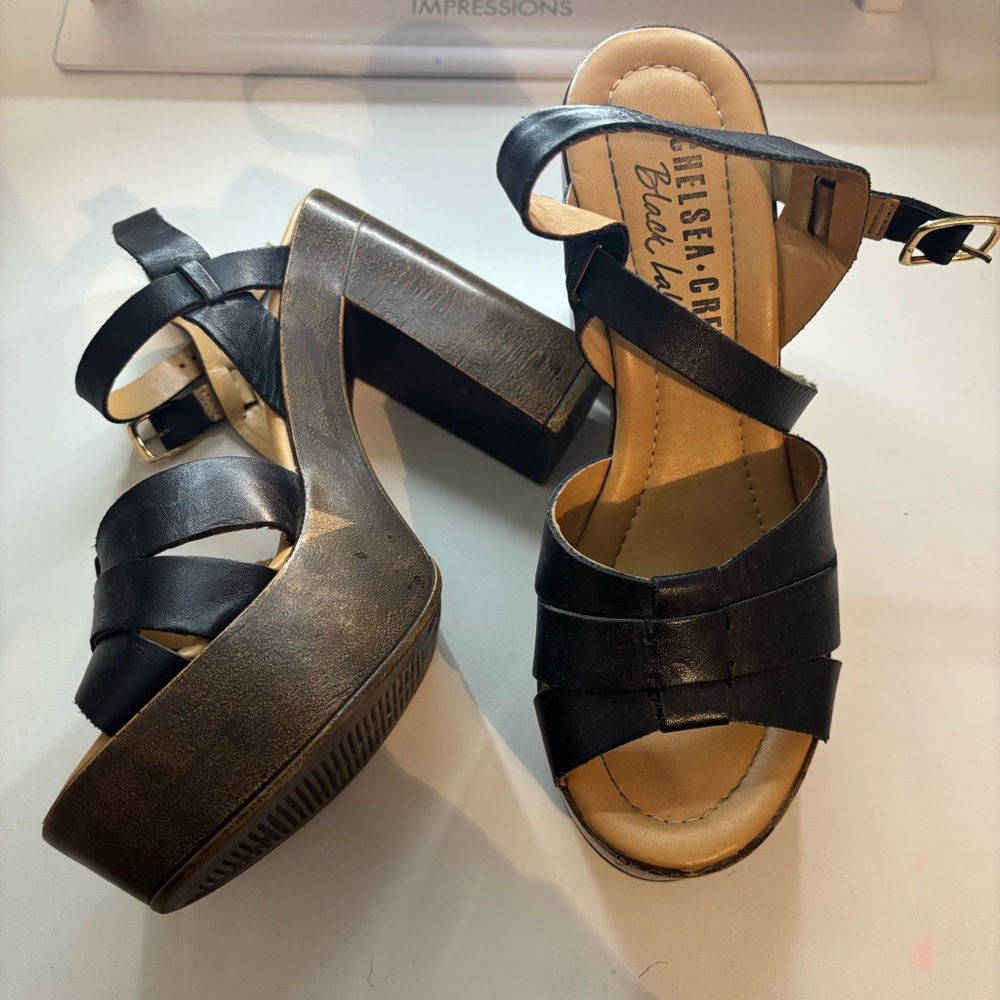 Chelsea Crew Black Label Black Strappy Platform Sandals